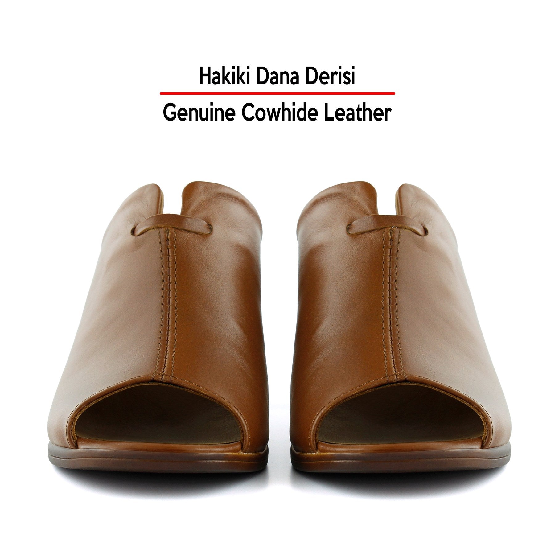 Valery Kahverengi Hakiki Dana Derisi Önü Açık Kalın Topuklu Terlik