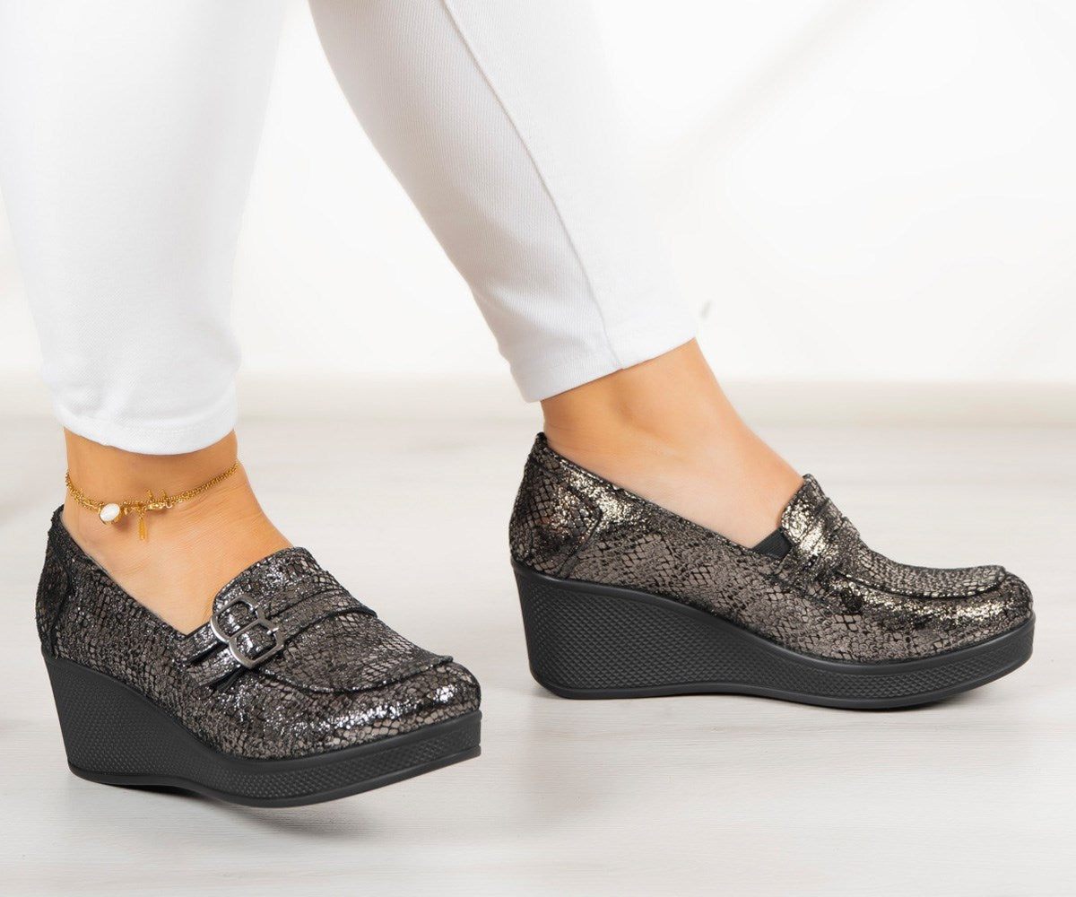 Taylor Gümüş Yılan Hakiki Deri Dolgu Topuklu Günlük Ayakkabı