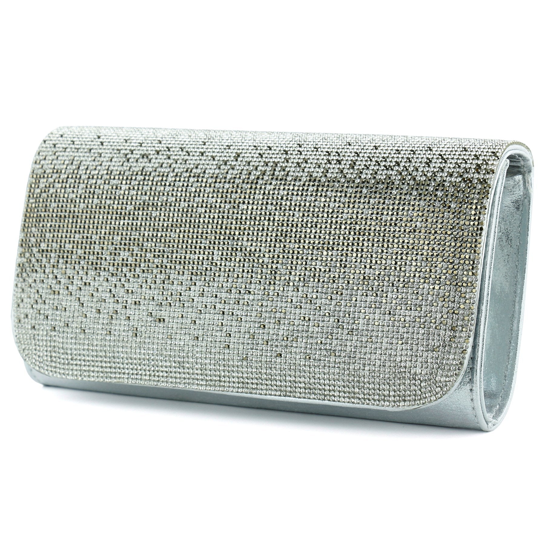 (ES0019AC) Lame Degrade Kristal Taşlı Zincir Askılı Manyetik Kapaklı Abiye El Çantası