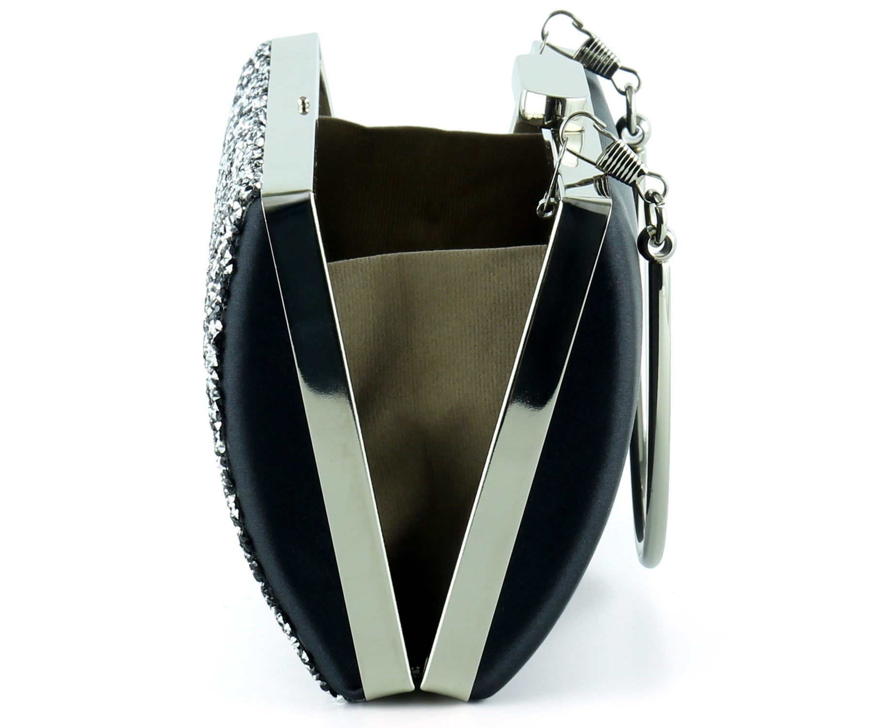 Siyah Saten Kristal Granül Taşlı Metal Saplı Abiye El Çantası ( ES0013AC )