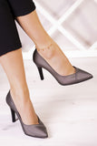 Victoria Antrasit Saten Jatqılı Abiye Stiletto 9 cm.