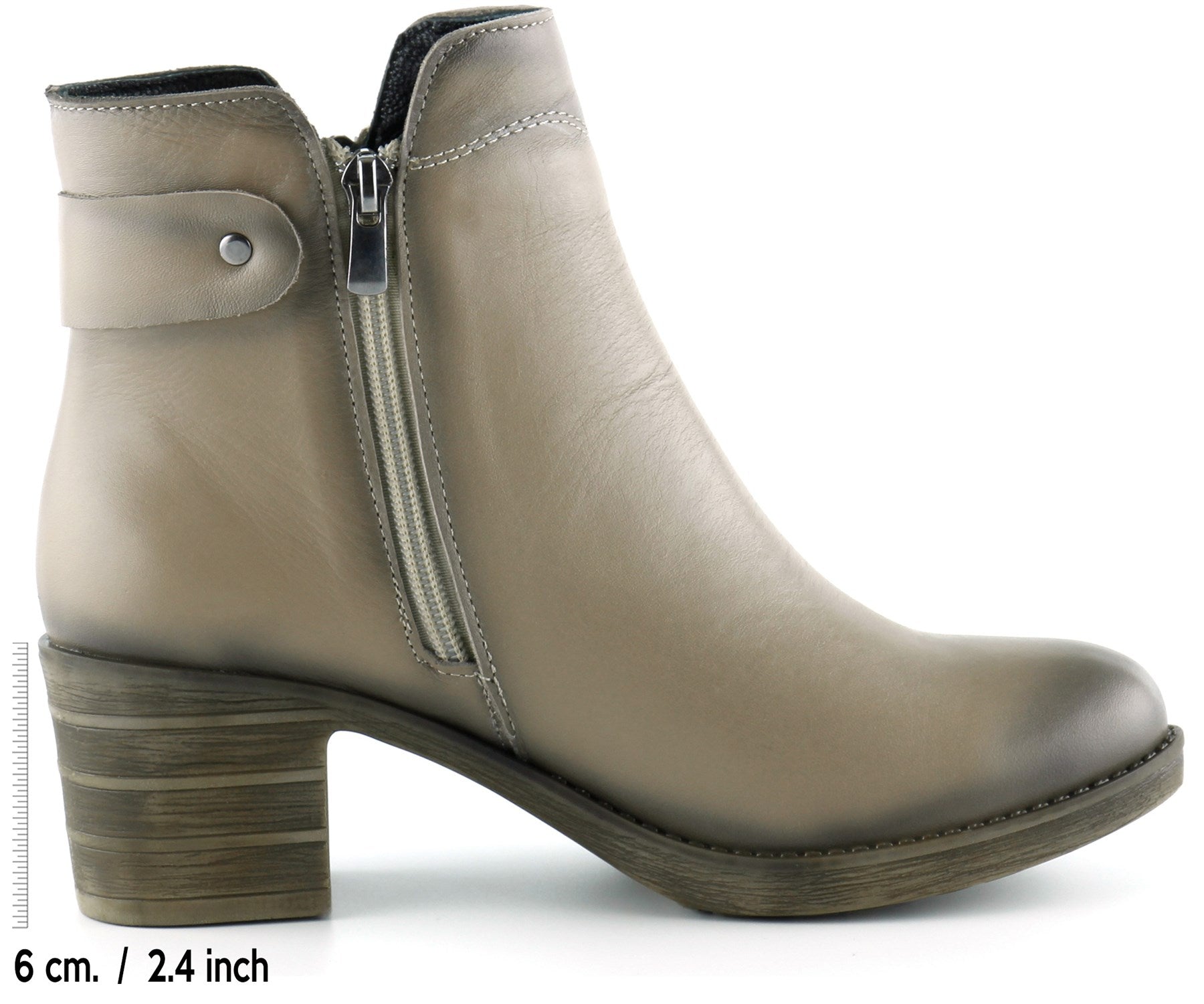 Zandra Vizon Hakiki Deri Yandan Fermuarlı Kalın Topuklu Bot