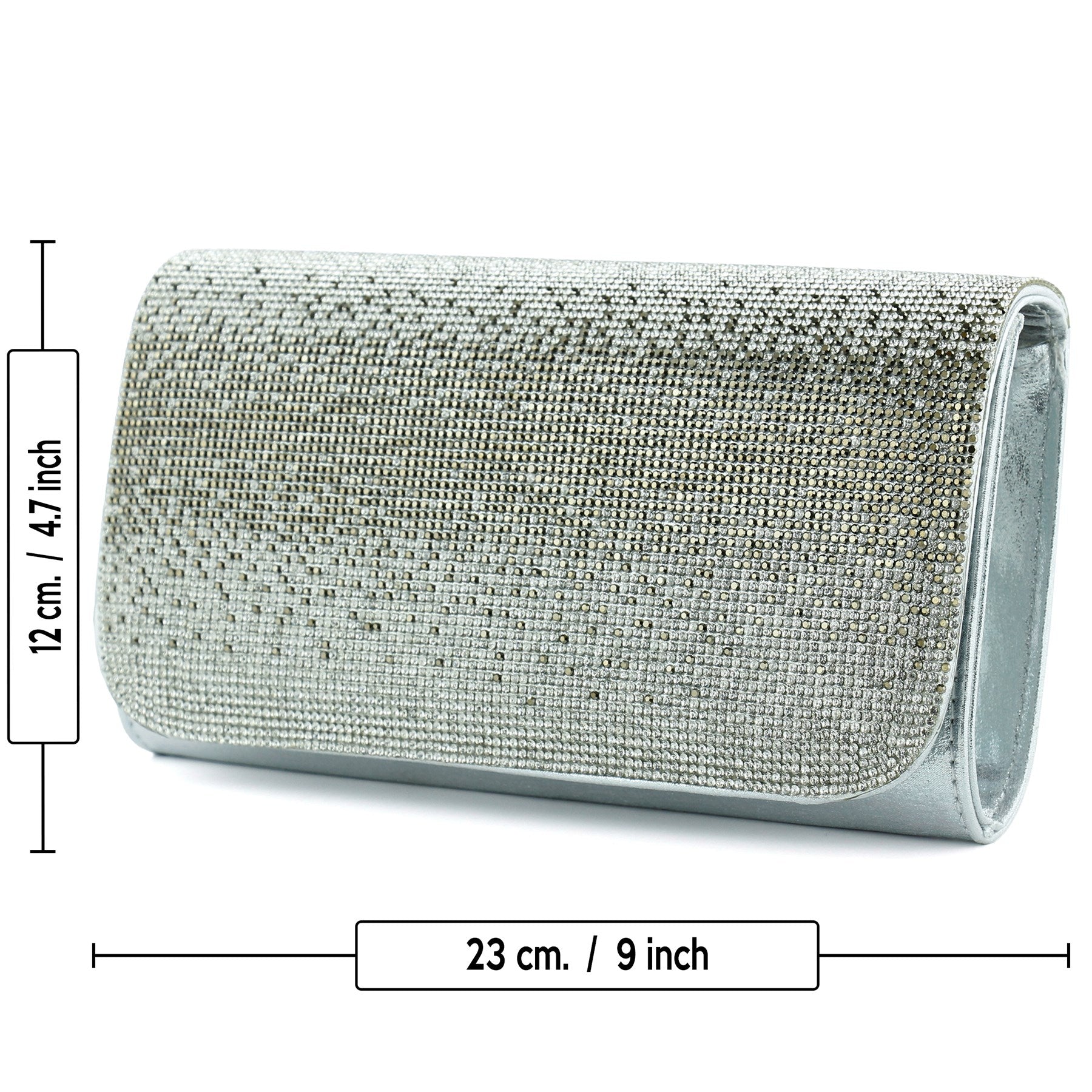 (ES0019AC) Lame Degrade Kristal Taşlı Zincir Askılı Manyetik Kapaklı Abiye El Çantası