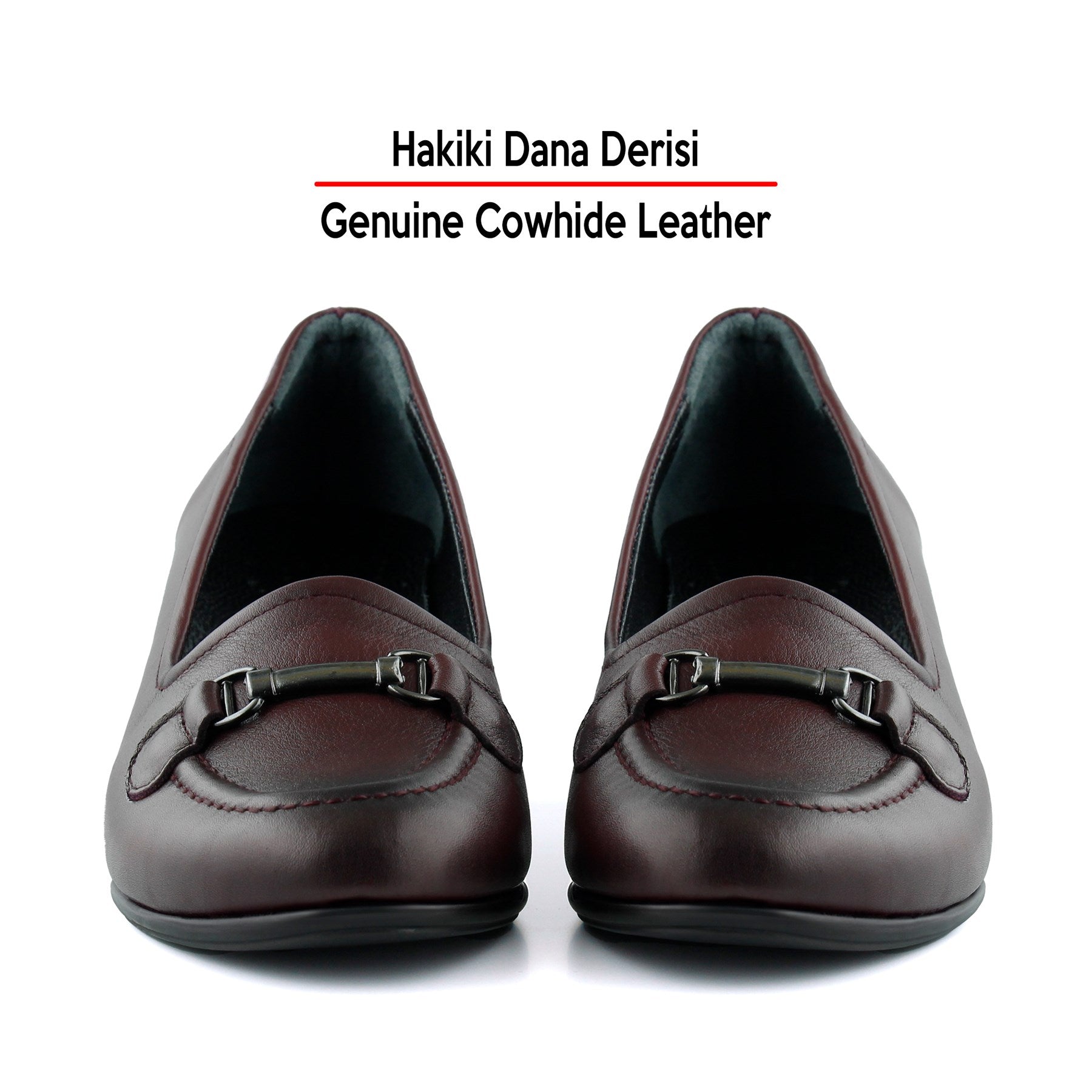 Elize Bordo Hakiki Dana Derisi Kalın Topuklu Loafer Ayakkabı