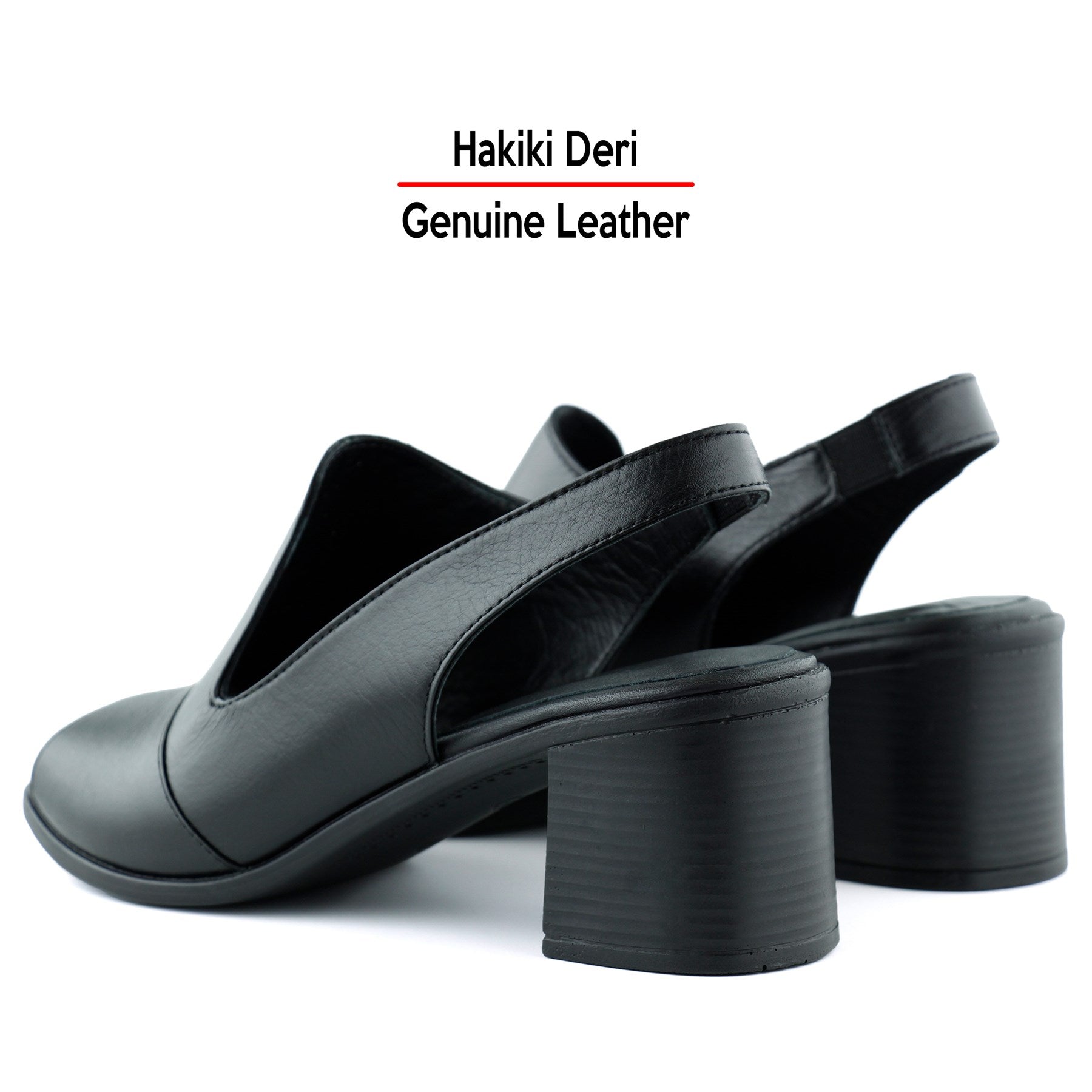 Emilia Siyah Hakiki Dana Derisi Arkası Açık Lastik Bantlı Kalın Topuklu Rahat Günlük Sandalet