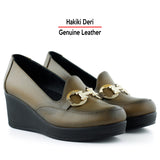 Hayley Kahverengi Hakiki Deri Tokalı Yuvarlak Burun Dolgu Topuklu Günlük Ayakkabı