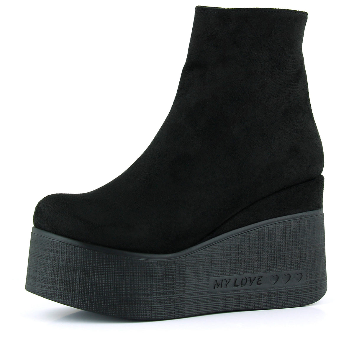Chione Siyah Süet Kürk Astarlı Fermuarlı Yuvarlak Burun Gizli Dolgu Topuklu Bot