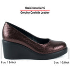Mabel Bordo Yılan Hakiki Dana Derisi Yuvarlak Burun Dolgu Topuklu Günlük Ayakkabı