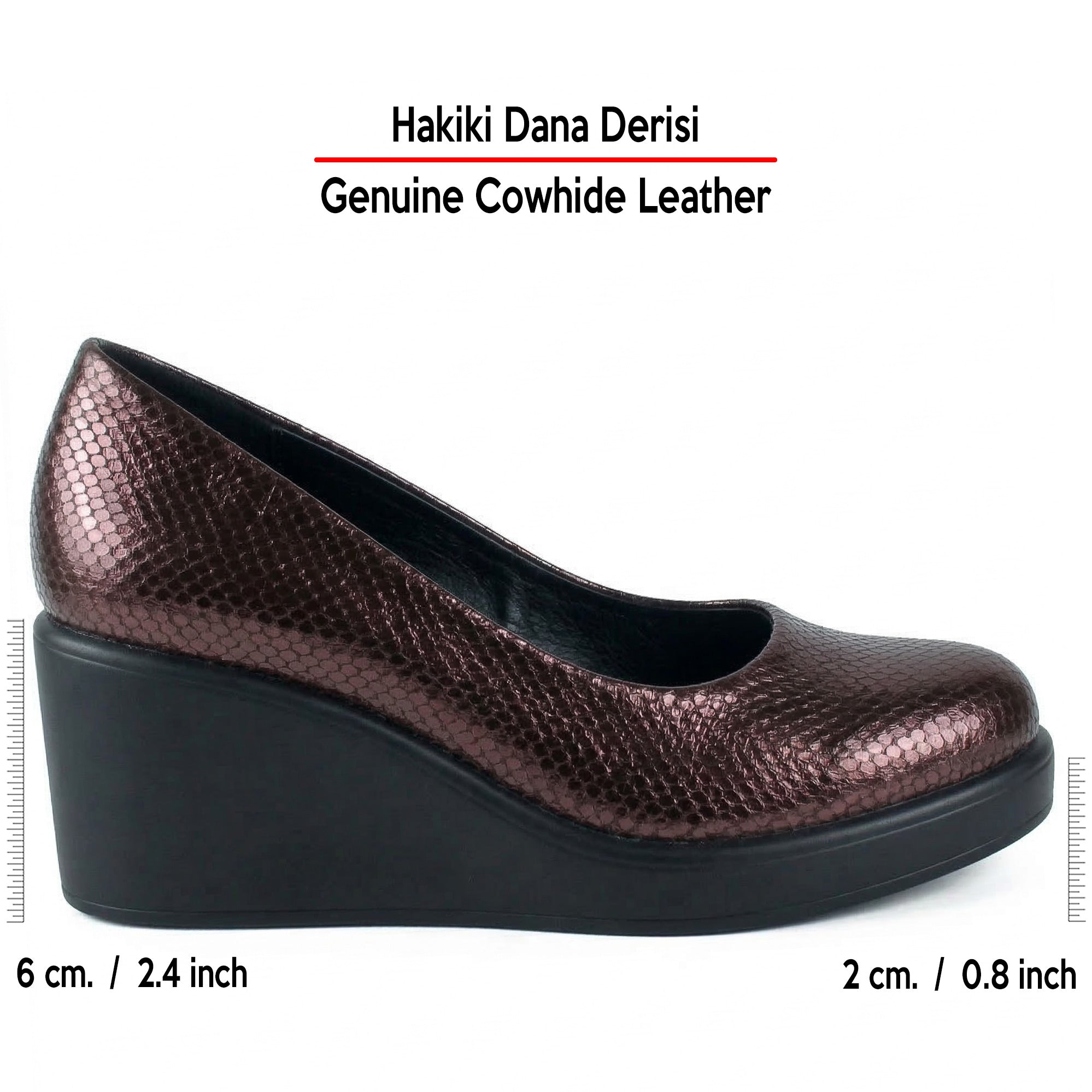 Mabel Bordo Yılan Hakiki Dana Derisi Yuvarlak Burun Dolgu Topuklu Günlük Ayakkabı
