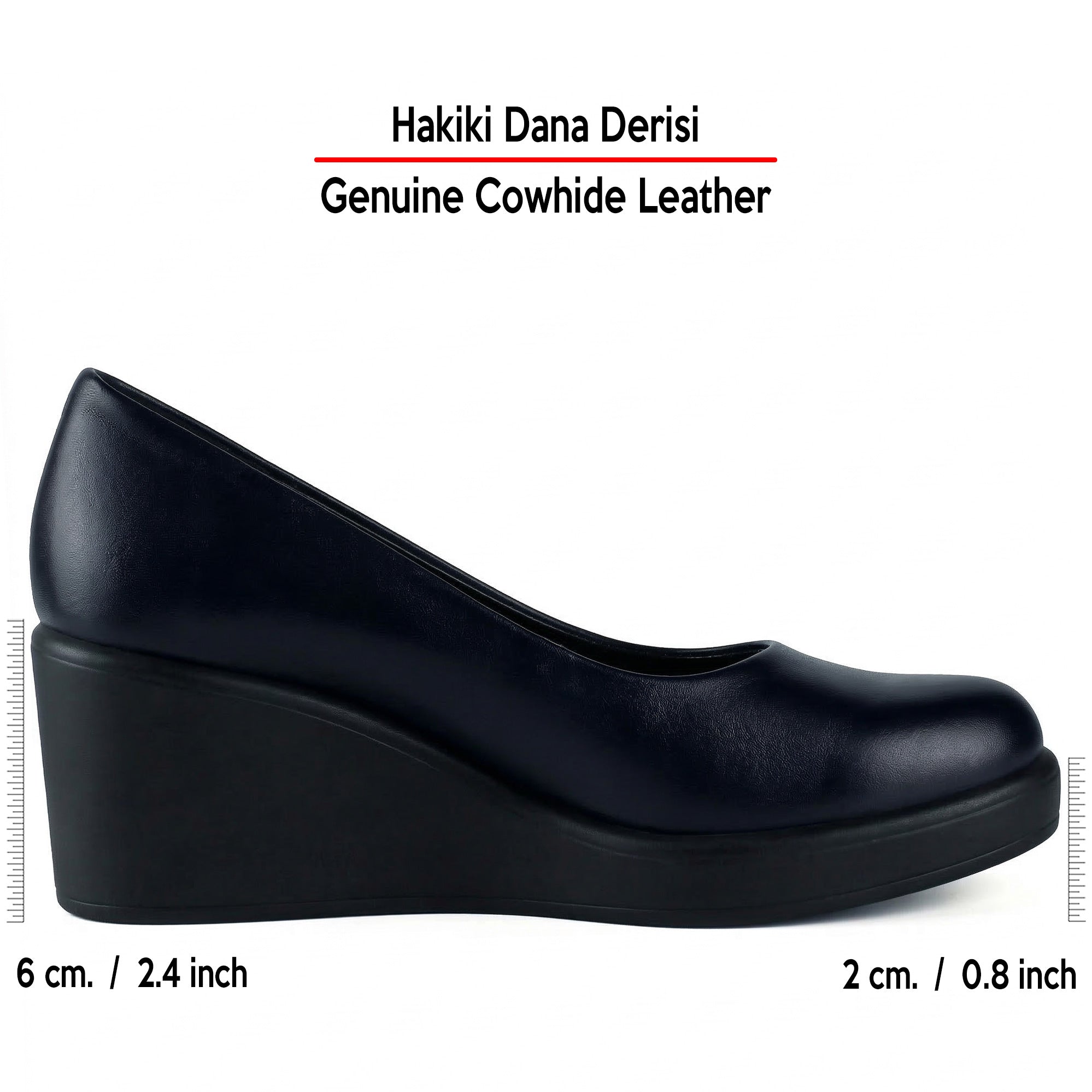 Mabel Lacivert Hakiki Dana Derisi Yuvarlak Burun Dolgu Topuklu Günlük Ayakkabı
