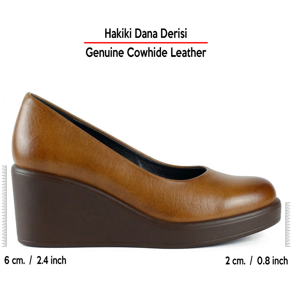 Mabel Taba Hakiki Dana Derisi Yuvarlak Burun Dolgu Topuklu Günlük Ayakkabı