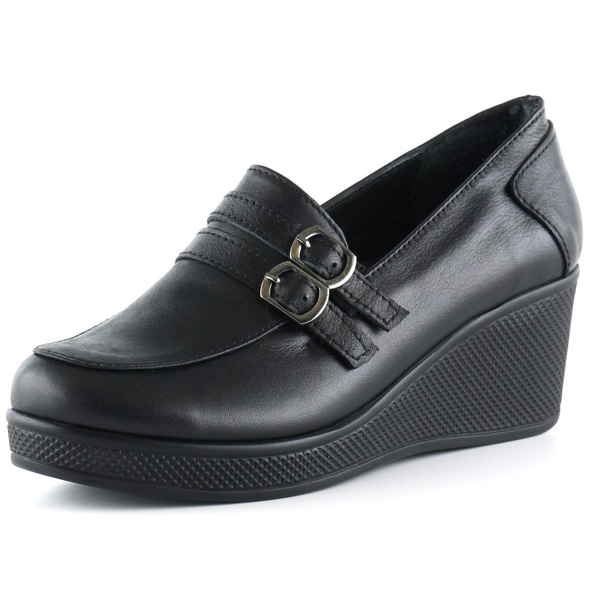 Taylor Siyah Hakiki Deri Dolgu Topuklu Günlük Ayakkabı