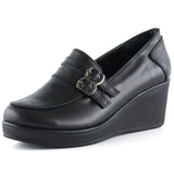 Taylor Siyah Hakiki Deri Dolgu Topuklu Günlük Ayakkabı