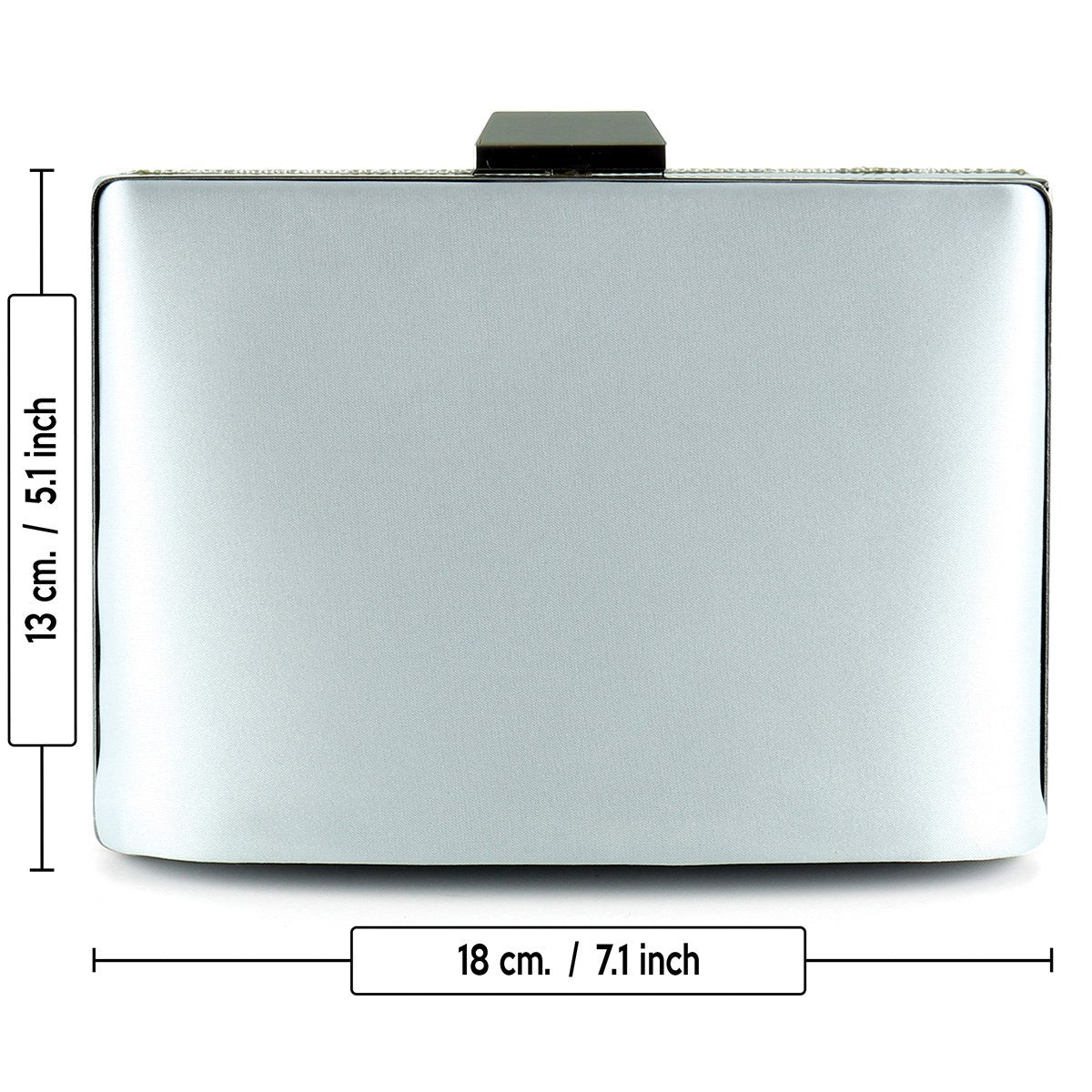 Gümüş Saten Kristal Taşlı Metal Saplı Zincir Askılı Abiye Çanta ( ES0011AC )