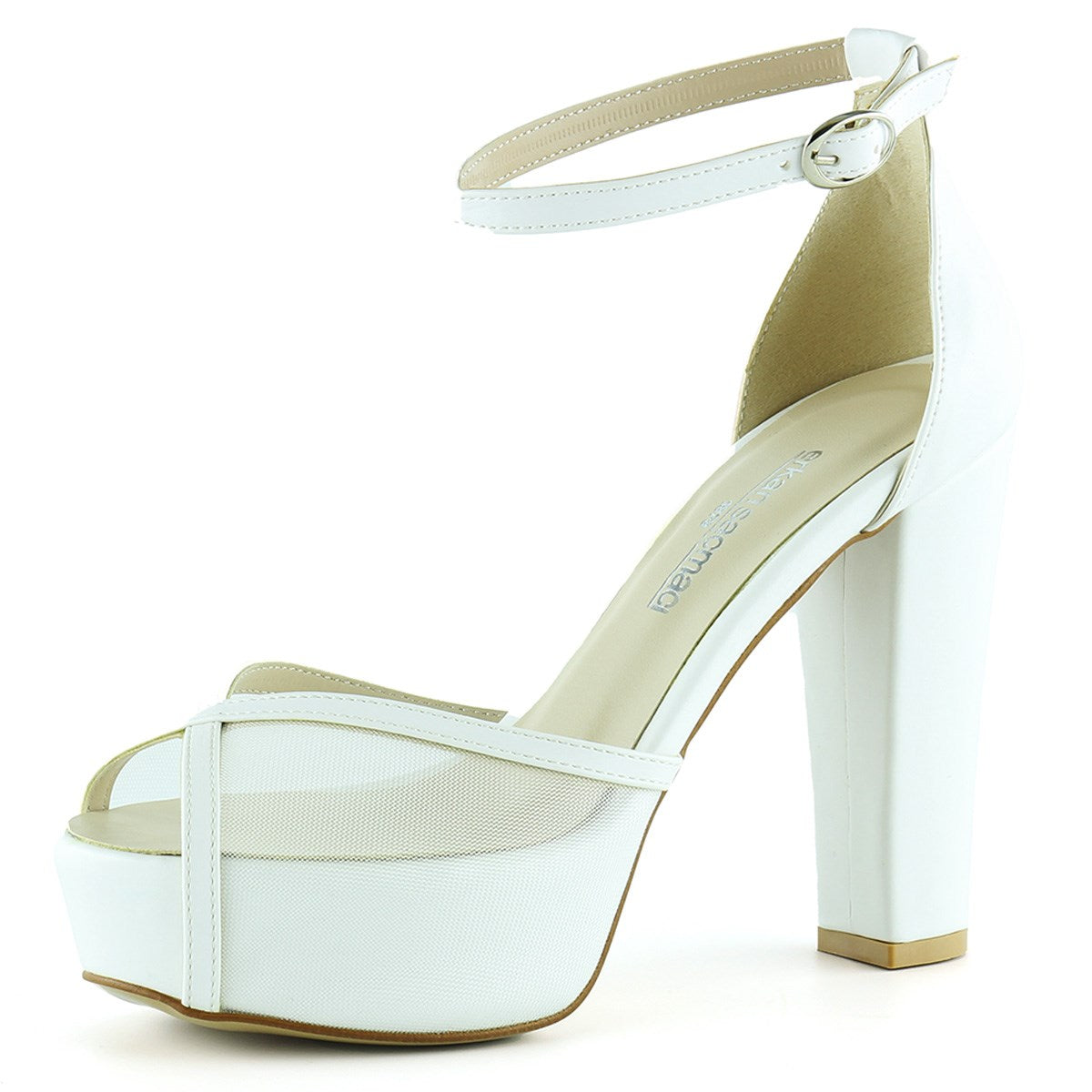 Carmen Beyaz Fileli Önü Açık Bilekten Bağlamalı Platform Topuklu Ayakkabı