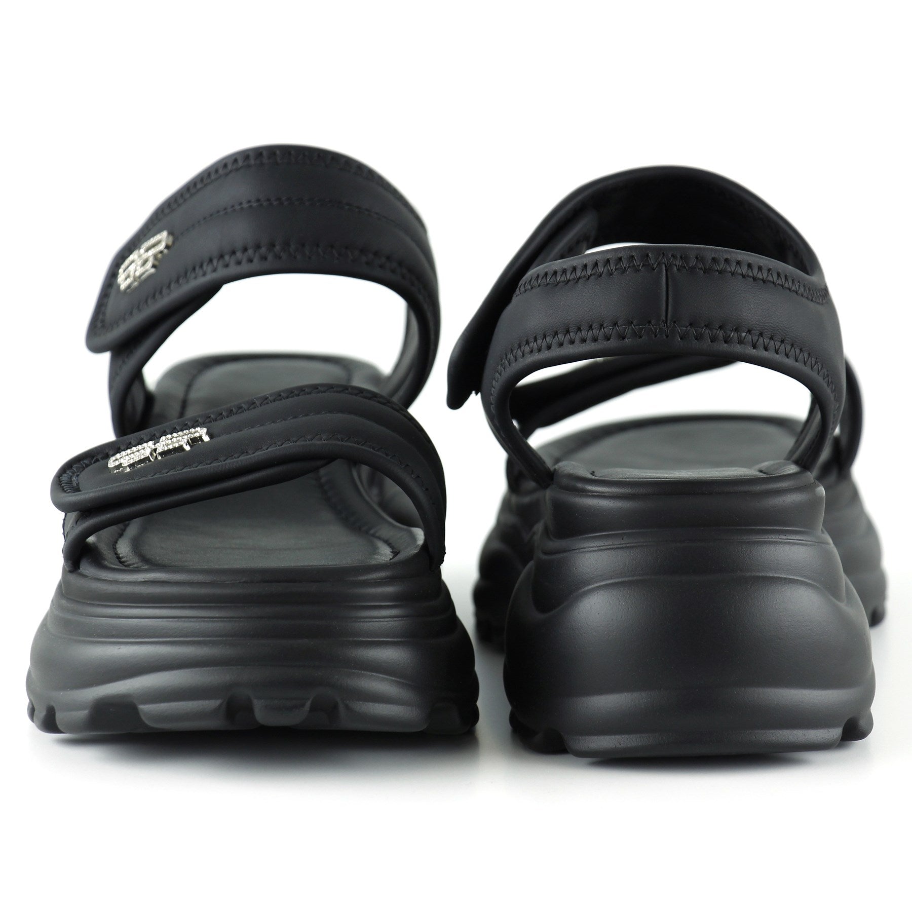 [7030] Siyah Kristal Taşlı Çift Cırt Cırt Bantlı Platform Sandalet