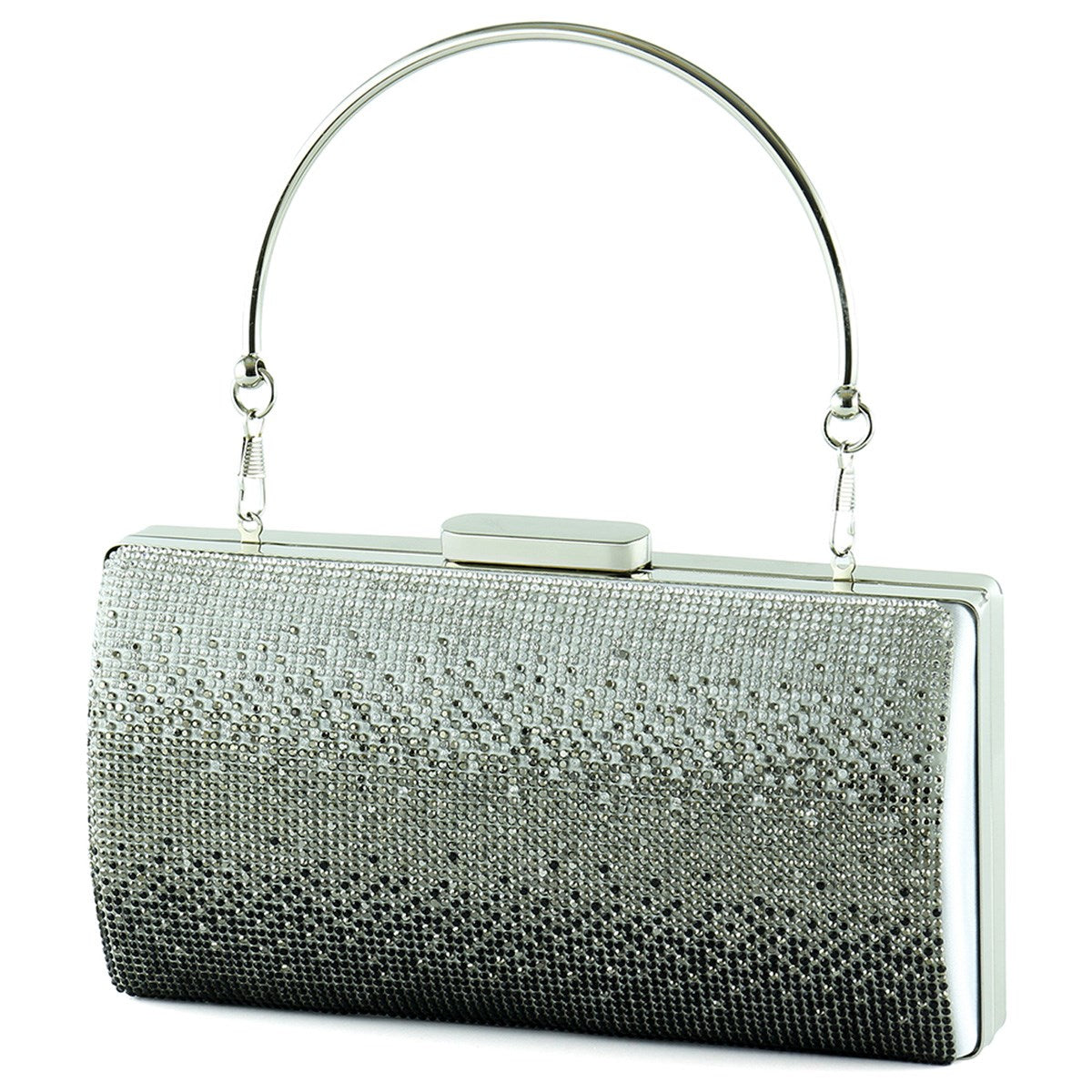 Gümüş Saten Degrade Kristal Taşlı Metal Saplı Abiye El Çantası ( ES0014AC )