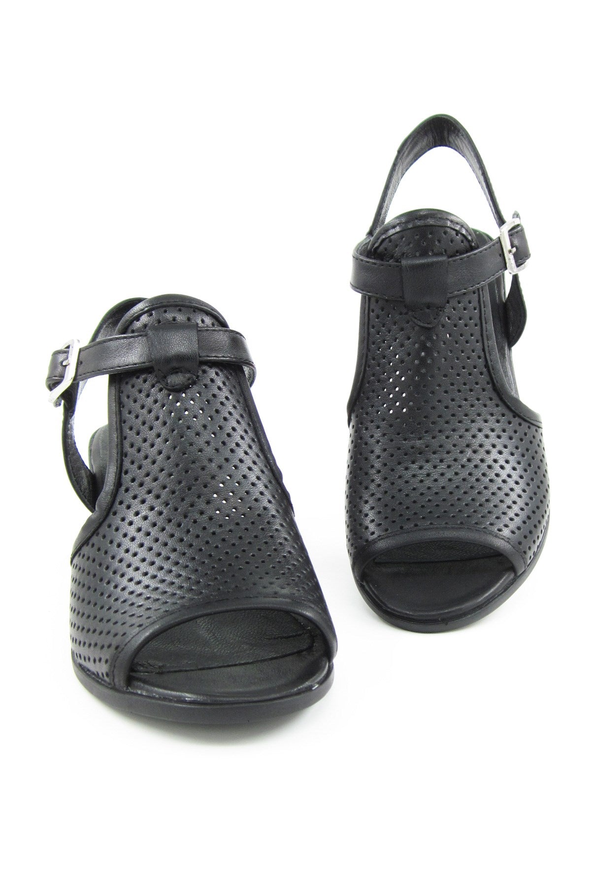 Elena Siyah Hakiki Dana Derisi Önü Arkası Açık Delik Detaylı Kalın Topuklu Rahat Günlük Sandalet