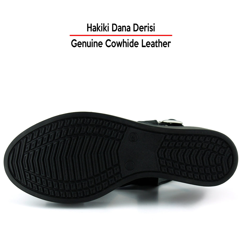 Monica Siyah Hakiki Dana Derisi Çapraz Burgulu Dolgu Topuklu Slingback Sandalet