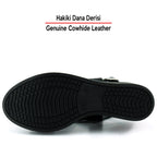 Monica Siyah Hakiki Dana Derisi Çapraz Burgulu Dolgu Topuklu Slingback Sandalet