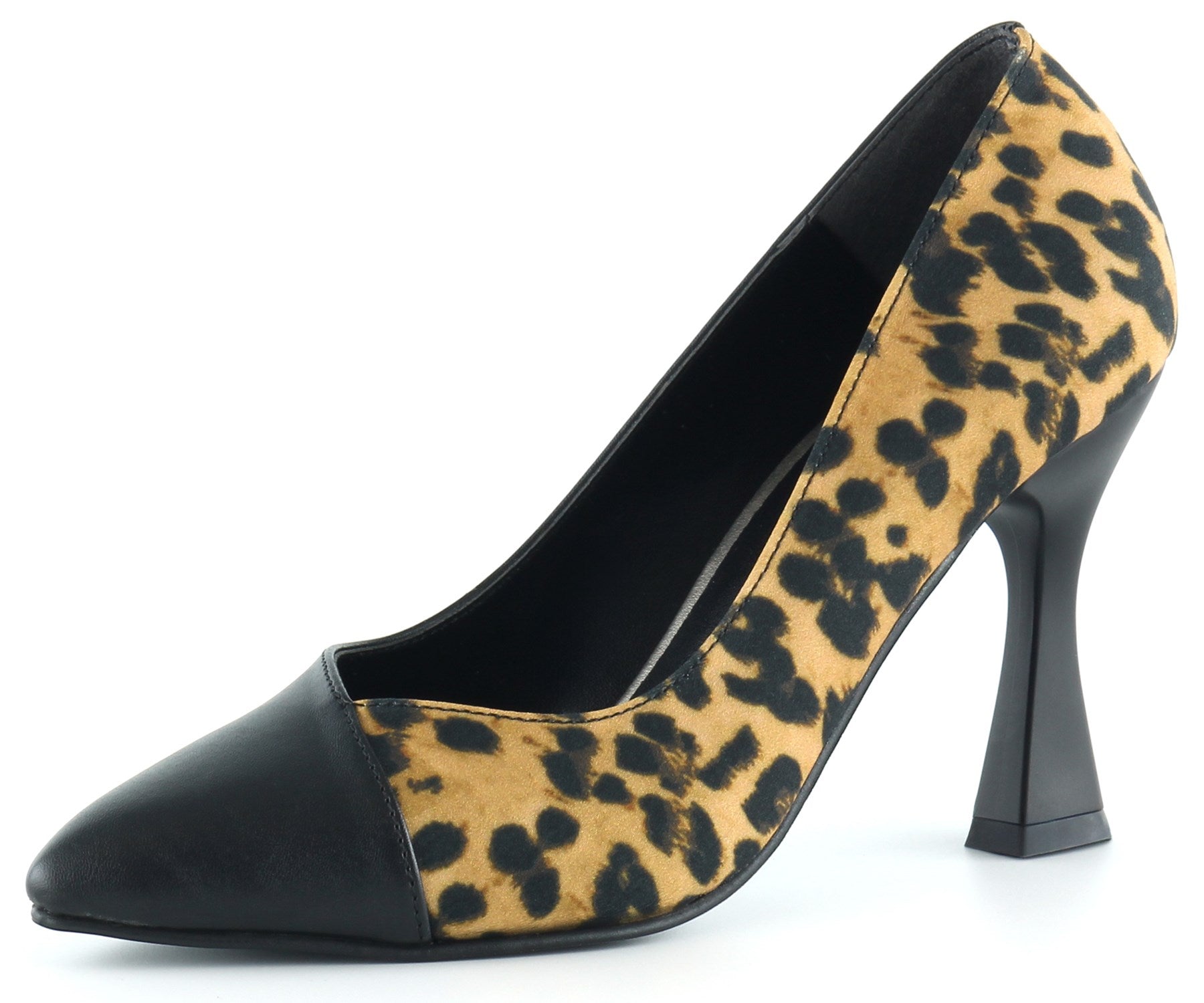 Jatqılı Plus Siyah Leopar İnce Kadeh Topuklu Klasik Ayakkabı