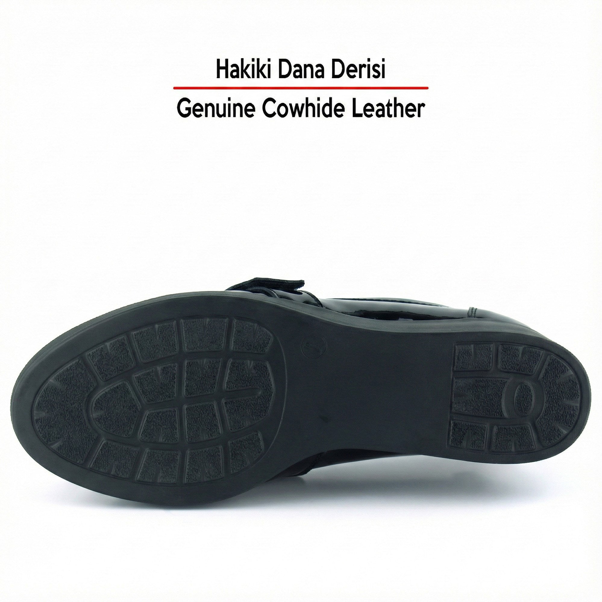 Madeline Siyah Rugan Hakiki Dana Derisi Tokalı Yuvarlak Burun Dolgu Topuklu Günlük Ayakkabı