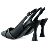 Raphtalia Plus Siyah Saten Burma Taşlı İnce Topuklu Arkası Açık Abiye Ayakkabı