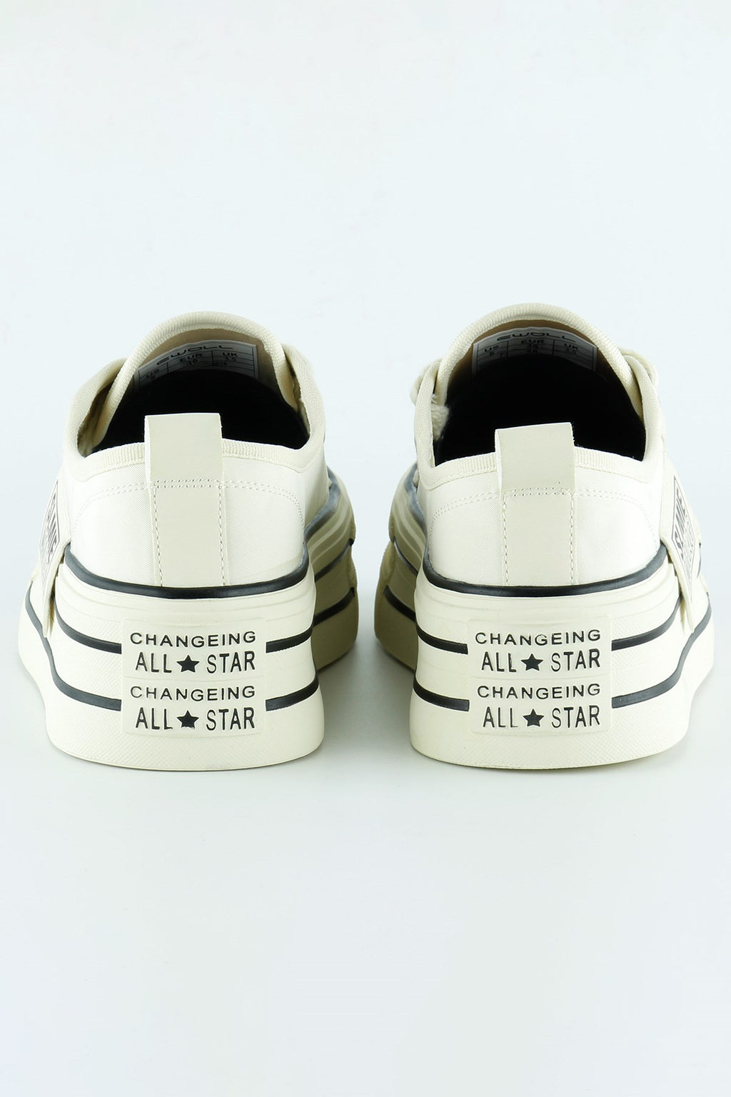 [5016] Bej Saten Yüksek Taban Spor Taşlı Bağcıklı Platform Sneaker