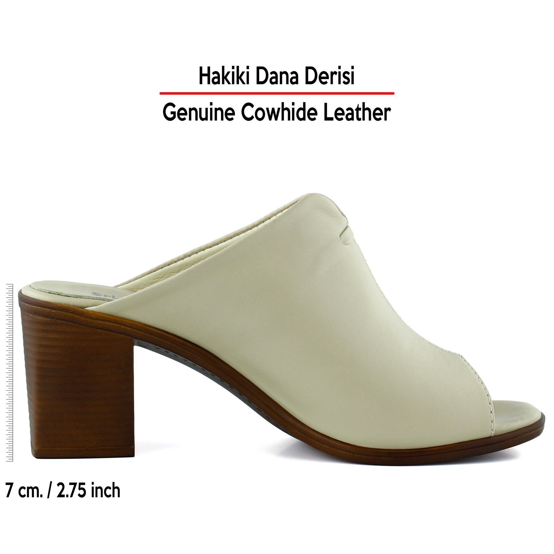 Valery Bej Hakiki Dana Derisi Önü Açık Kalın Topuklu Terlik