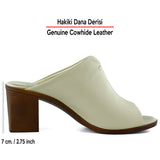 Valery Bej Hakiki Dana Derisi Önü Açık Kalın Topuklu Terlik