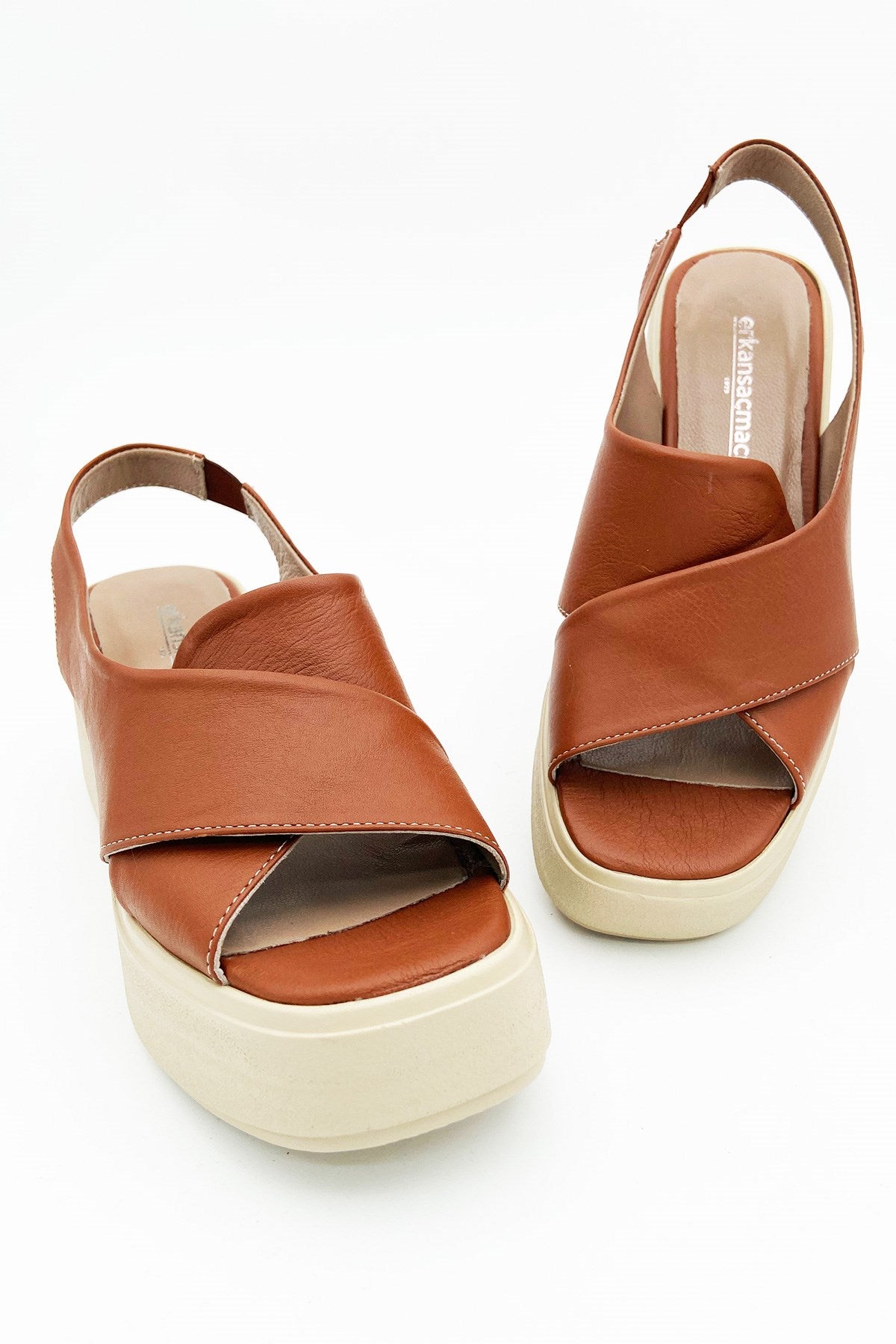 Olivia Taba Hakiki Deri Dolgu Topuklu Sandalet