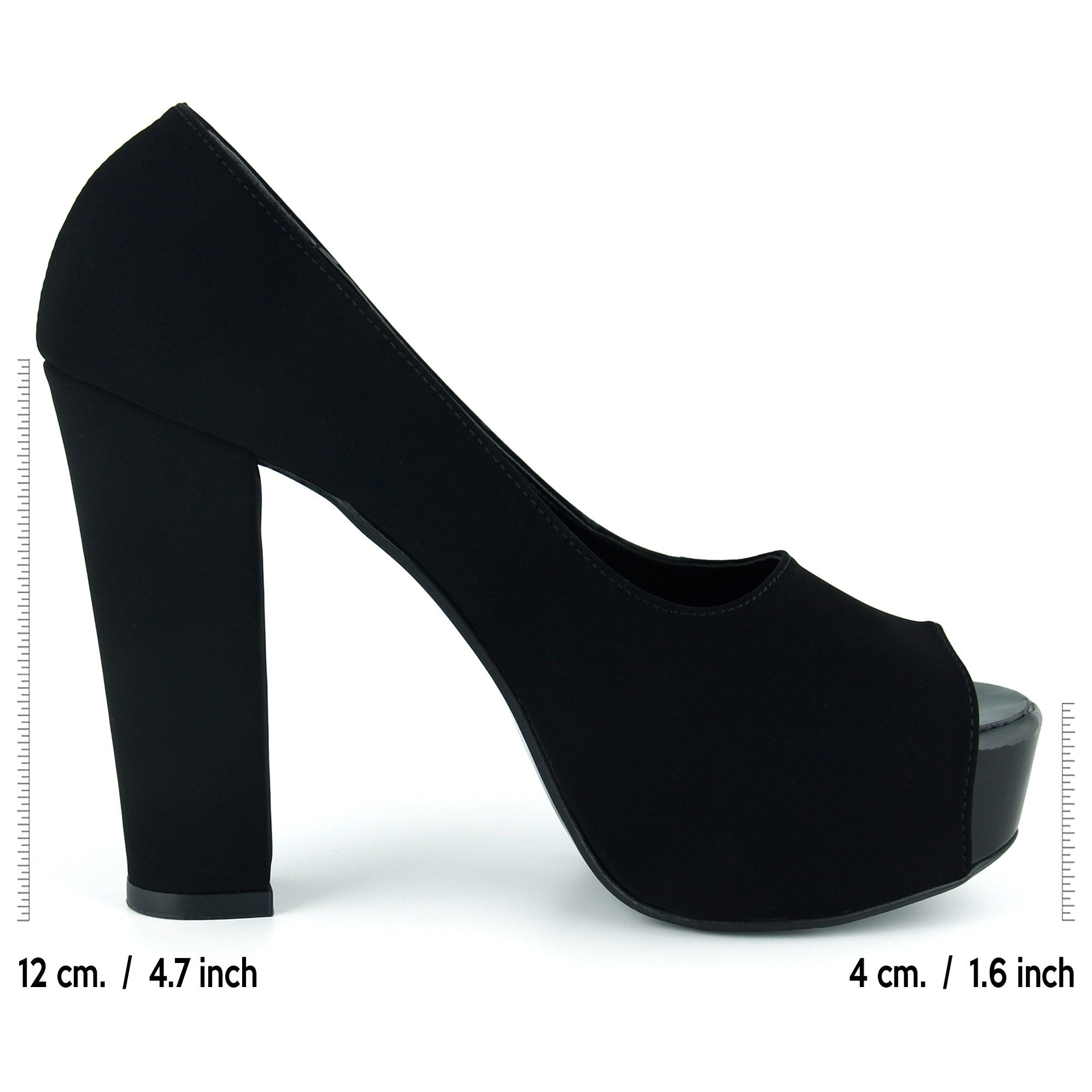 Carolina Siyah Süet Önü Açık Yuvarlak Burun Kalın Platform Topuklu Abiye Ayakkabı