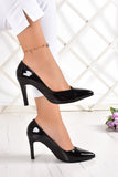 Veronica Siyah Rugan Jatqılı Stiletto 9 cm.