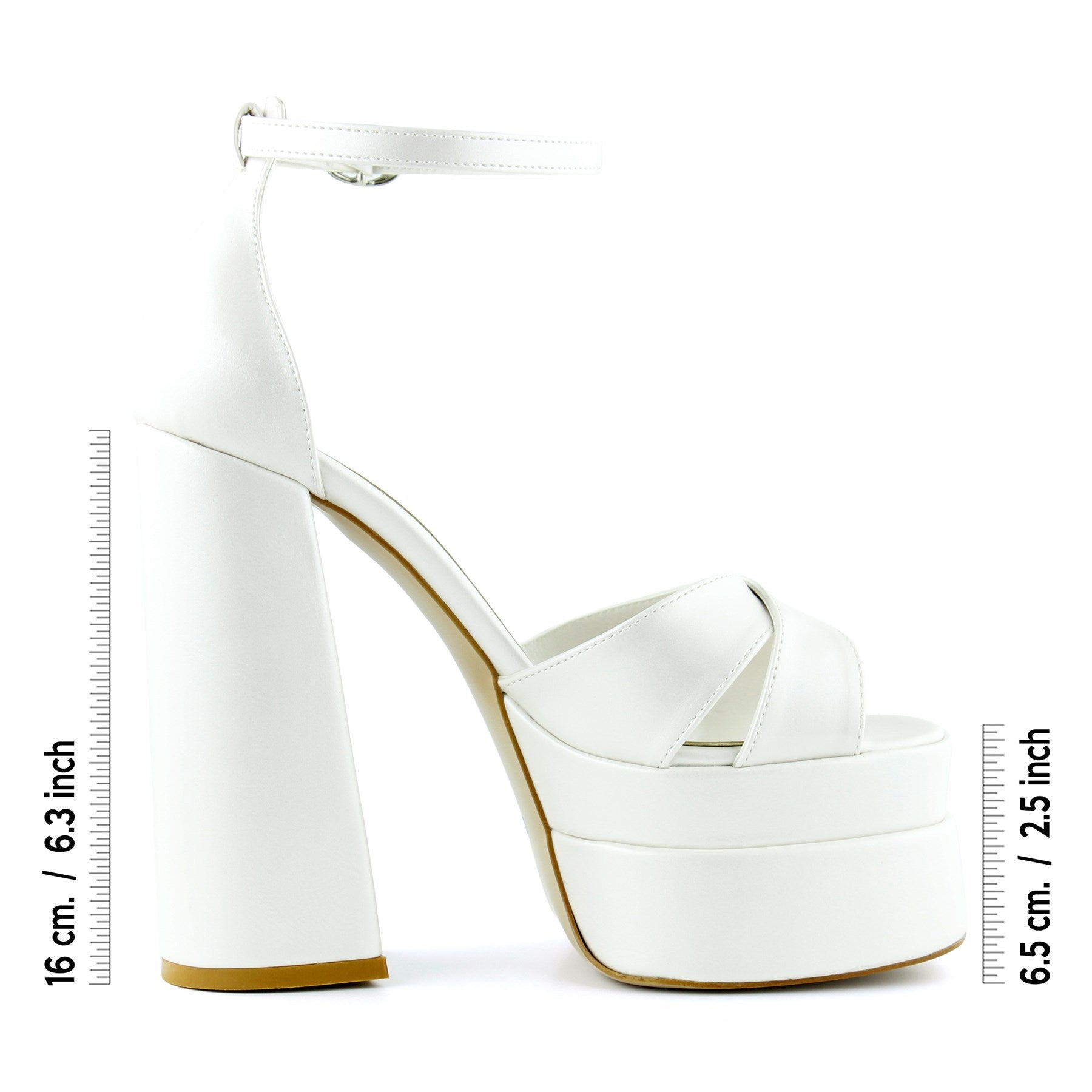 Celine İnci Beyaz Önü Açık Çapraz Bantlı Çift Platformlu Kalın Topuklu Abiye Gelin Ayakkabısı