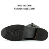 [MAX 423] Kahverengi Hakiki Dana Derisi Tokalı Fermuarlı Yuvarlak Burun Kalın Topuklu Günlük Bot