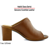 Valery Kahverengi Hakiki Dana Derisi Önü Açık Kalın Topuklu Terlik