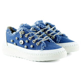 Valentina Mavi Denim Kristal Taşlı Gümüş Bağcıklı Sneaker