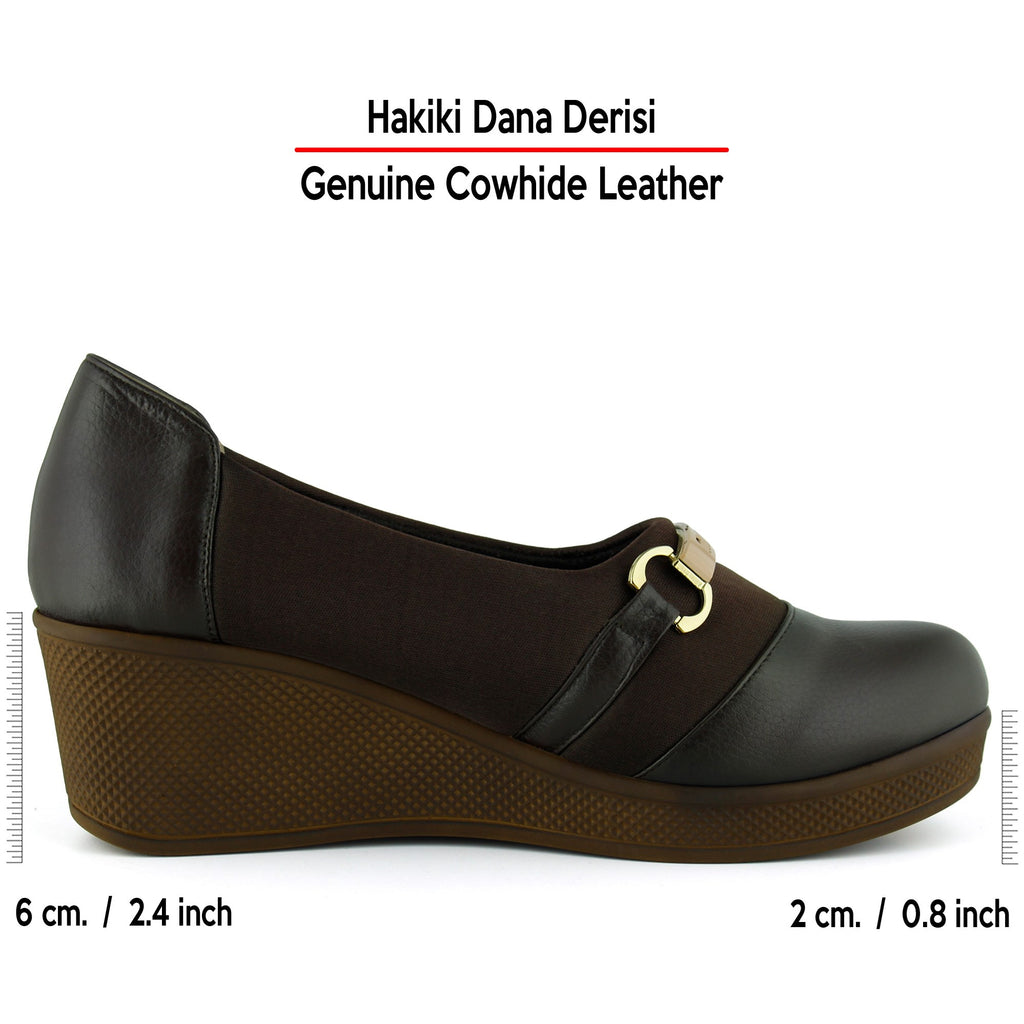 Blake Kahve Hakiki Dana Derisi Streç Tokalı Dolgu Topuklu Günlük Ayakkabı