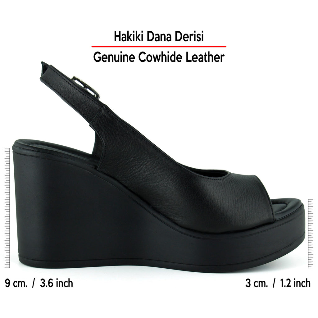 Mathilda Siyah Hakiki Dana Derisi Dolgu Topuklu Slingback Sandalet