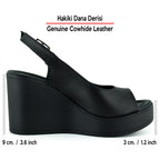 Mathilda Siyah Hakiki Dana Derisi Dolgu Topuklu Slingback Sandalet