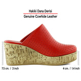Aria Kırmızı Hakiki Dana Derisi Önü Kapalı Mantar Taban Görünümlü Dolgu Topuklu Terlik