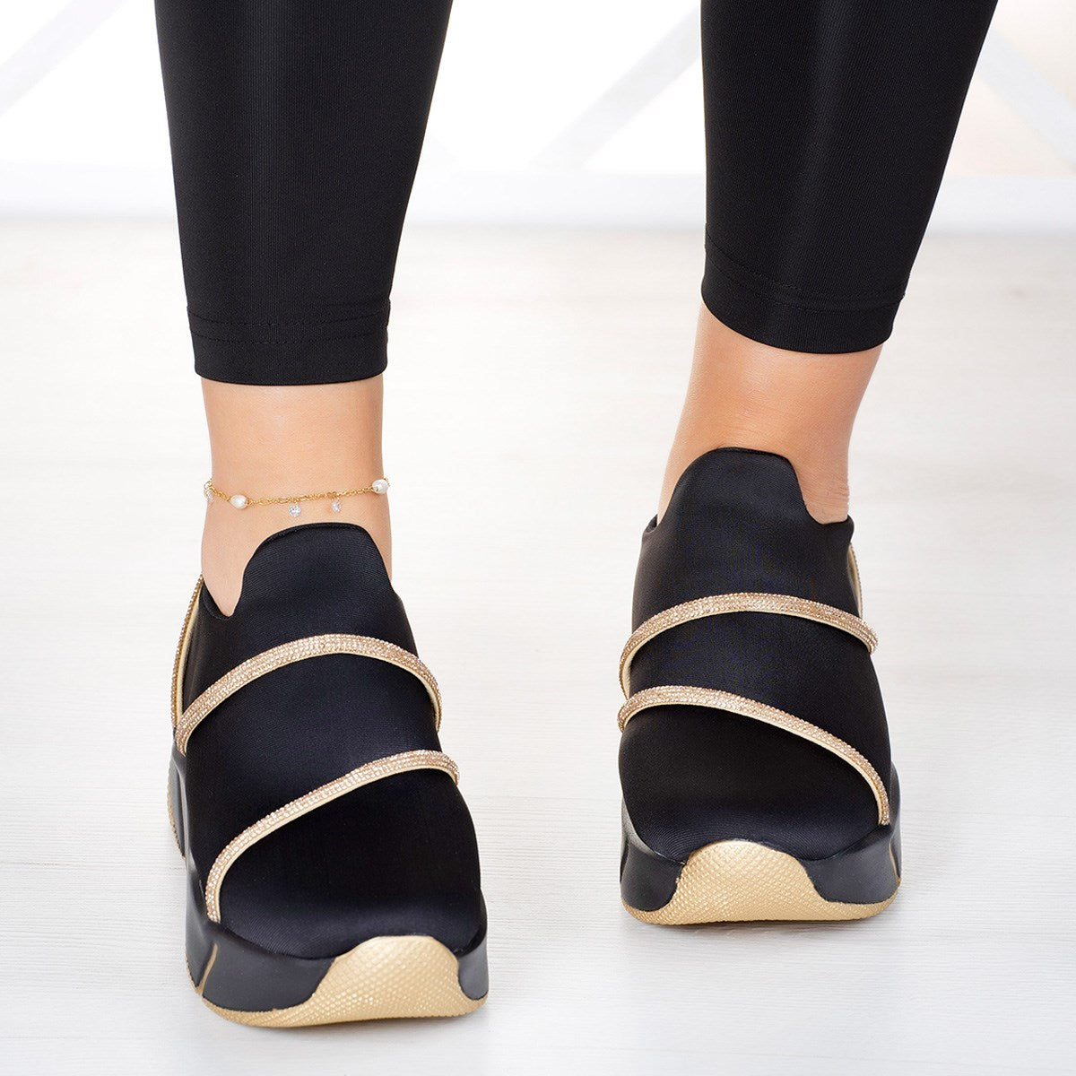 Barbara Altın Streç Taşlı Sneaker