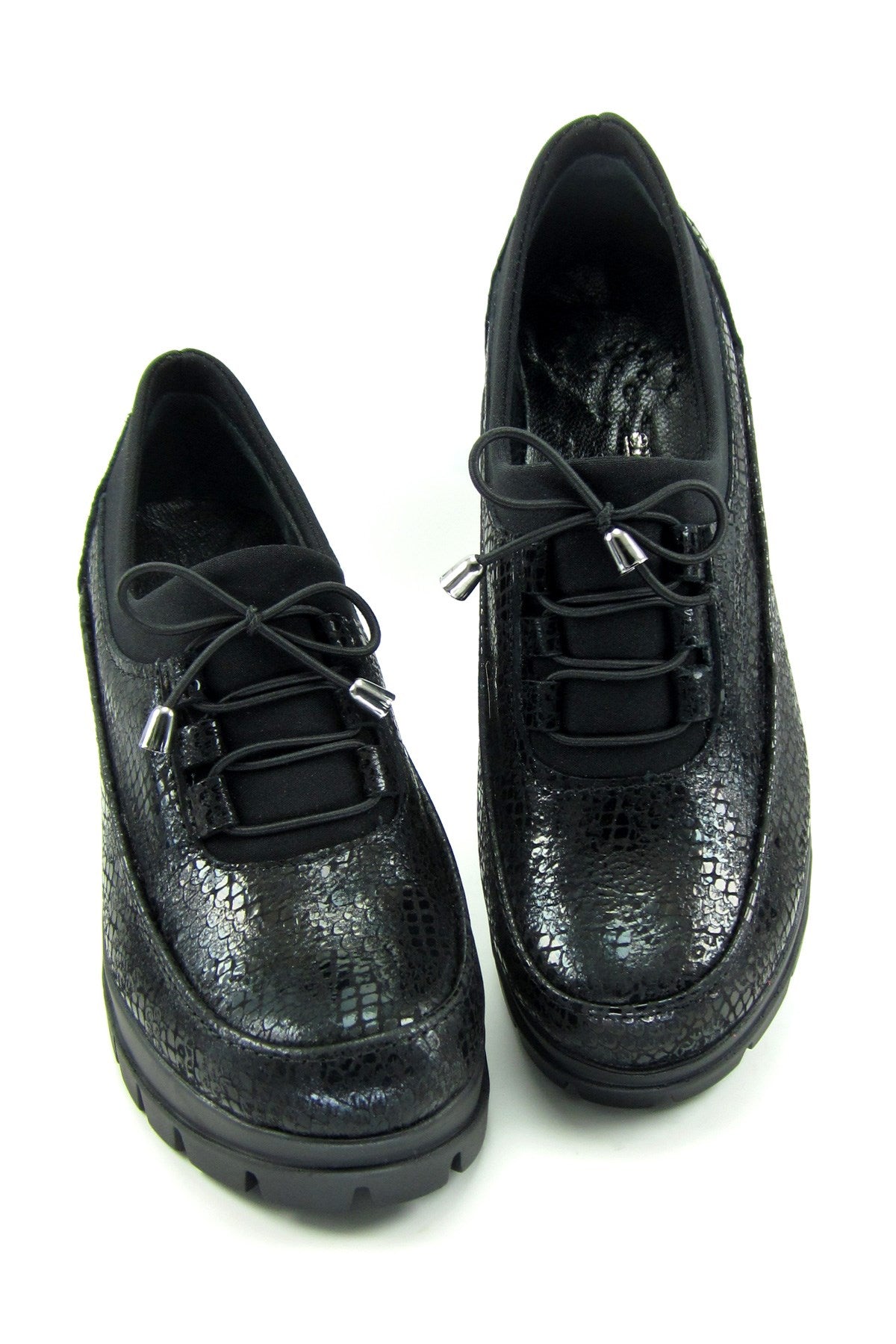 Olympia Siyah Yılan Hakiki Deri Dolgu Topuklu Günlük Ayakkabı