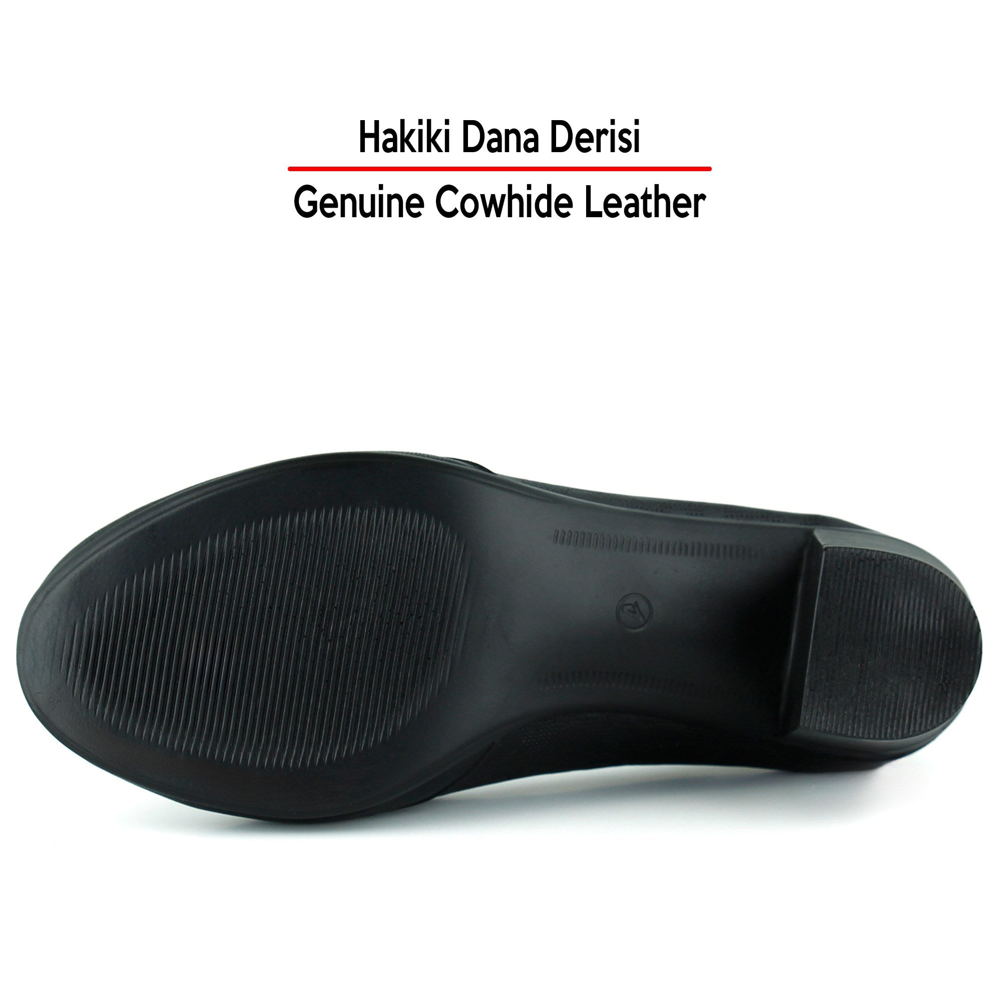 Camila Siyah Hakiki Dana Derisi Desenli Lastikli Günlük Kalın Topuklu Ayakkabı