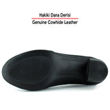 Camila Siyah Hakiki Dana Derisi Desenli Lastikli Günlük Kalın Topuklu Ayakkabı