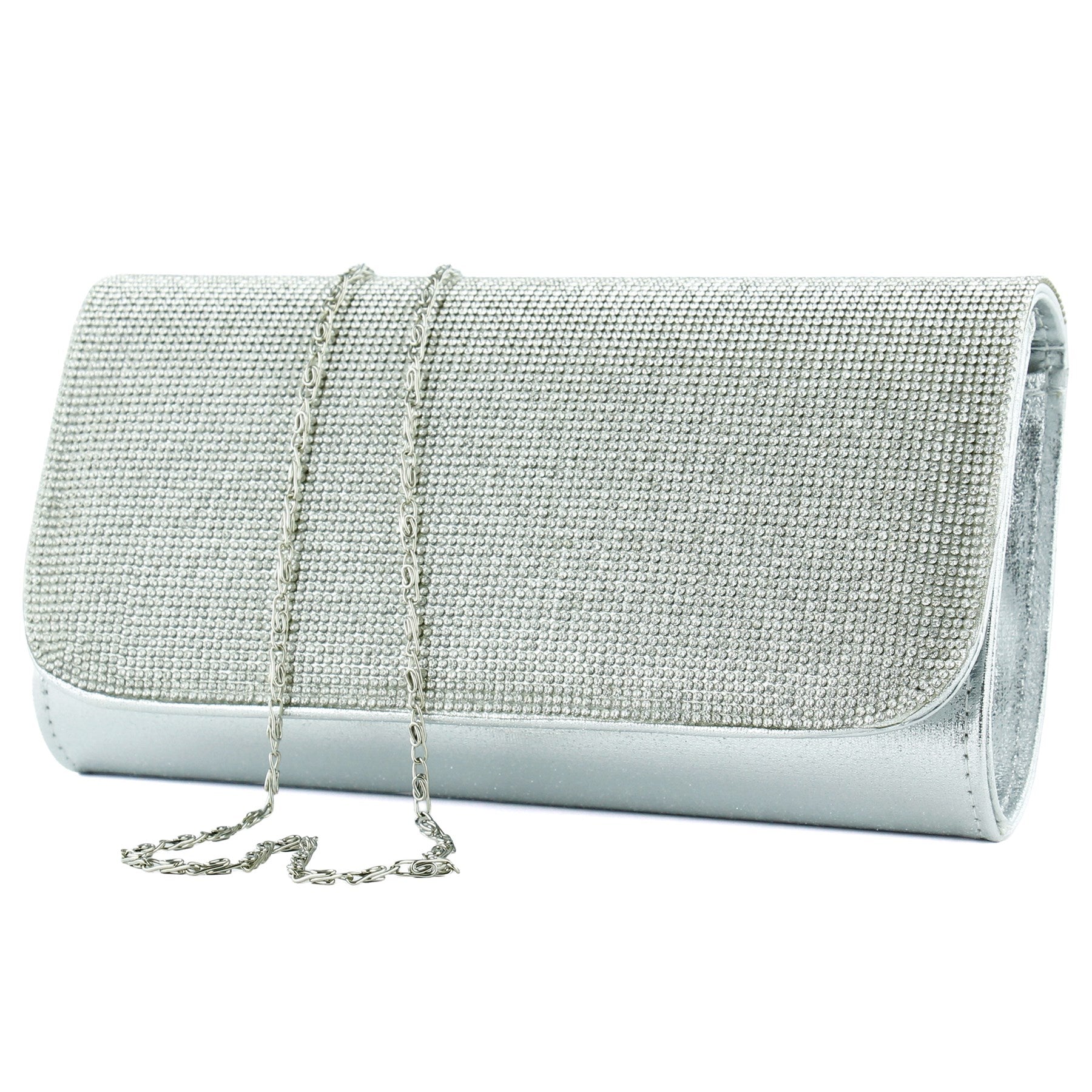 (ES0020AC) Lame Kristal Taşlı Zincir Askılı Manyetik Kapaklı Abiye El Çantası