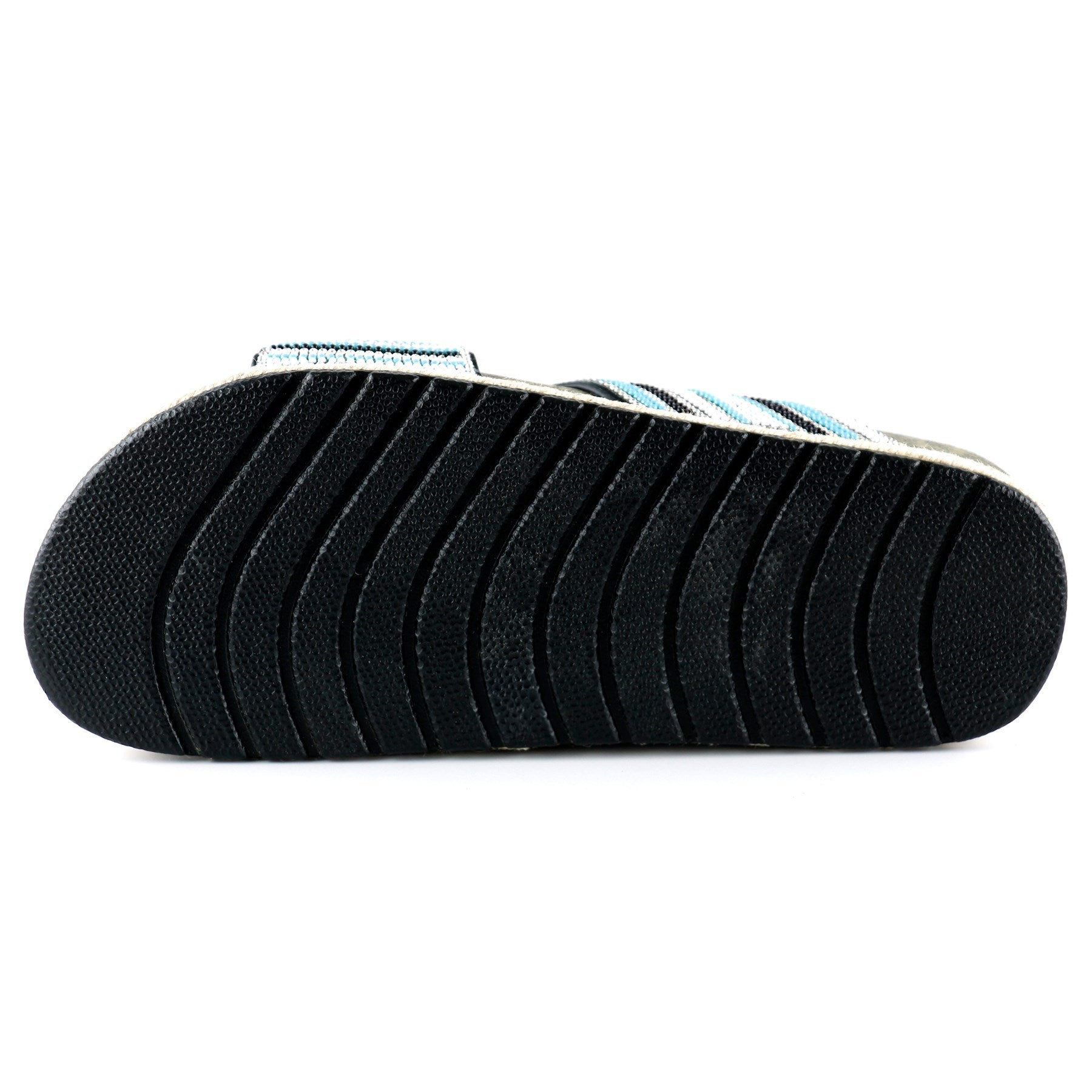 [7037] Siyah Turkuaz Boncuklu Çapraz Bantlı Kristal Taşlı Hasır Detaylı Mantar Taban Görünümlü Terli