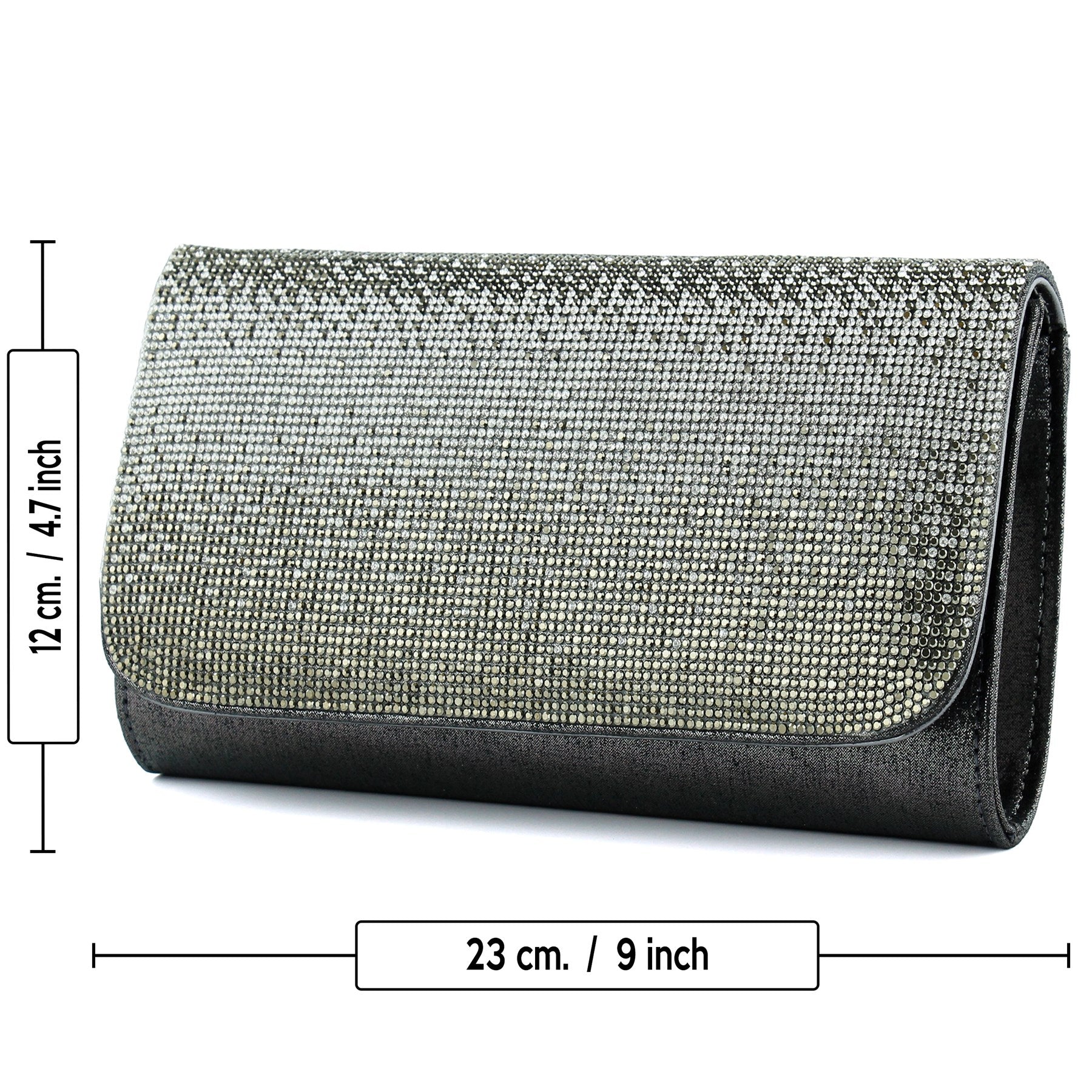 (ES0019AC) Antrasit Degrade Kristal Taşlı Zincir Askılı Manyetik Kapaklı Abiye El Çantası