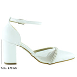 Molly Beyaz Vegan Sivri Burun Taşlı Fileli Kalın Topuklu Abiye Gelin Ayakkabısı