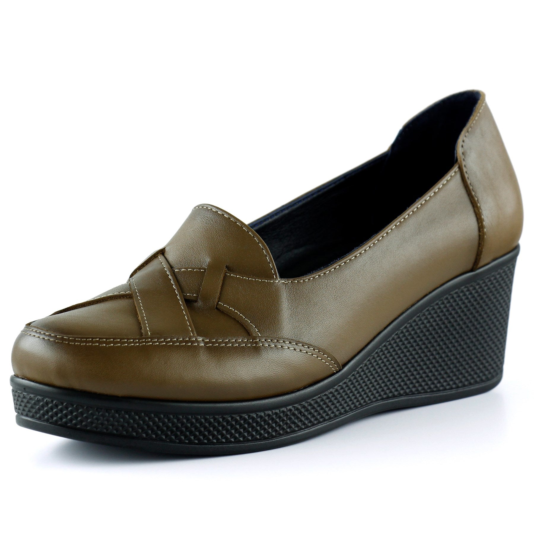 Shay Kahverengi Hakiki Deri Çapraz Bant Detaylı Dolgu Topuklu Günlük Ayakkabı